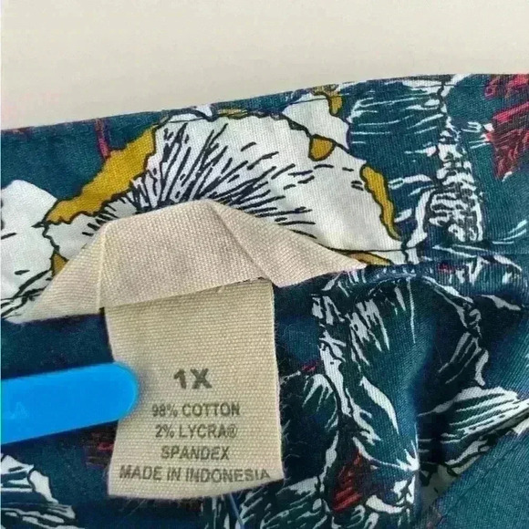 Duluth Tunic Top Womens Plus Size 1X Blue Long Sleeve Floral Wrinkle Fighter - Picture 3 of 4